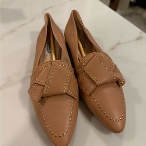 Tod's Tan Pointed Loafers with Gold Stud Embellishment
